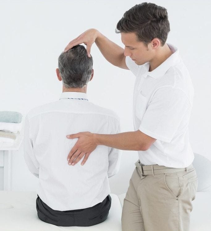 Post concussion syndrome, neck and back pain, evaluation by physical therapist.